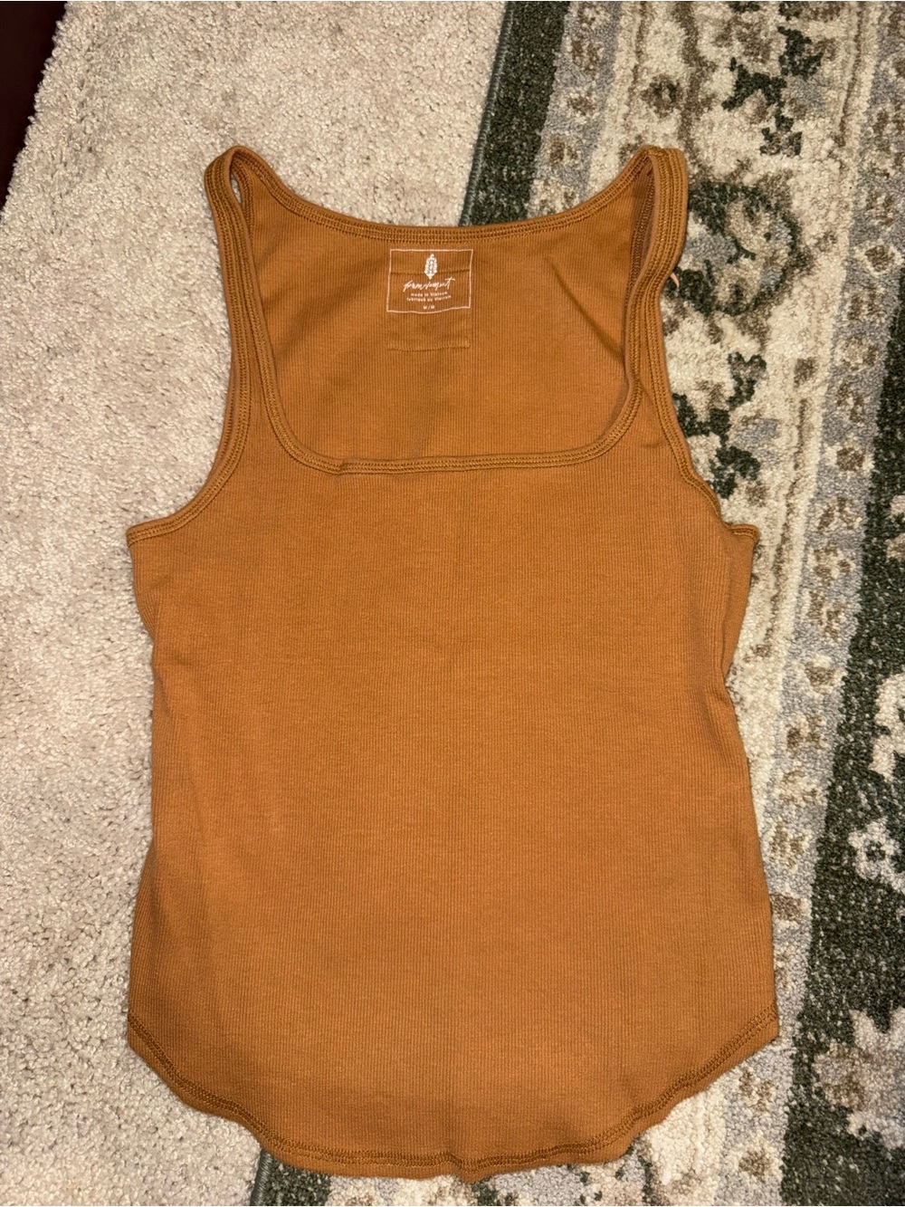 Free People Square Neck Ribbed Tank in Burnt Orange